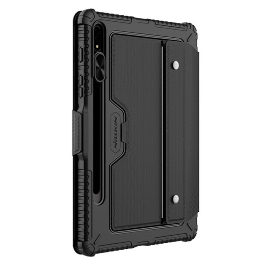 Black rugged bumper tablet case with textured back, protective corners, and camera cutout