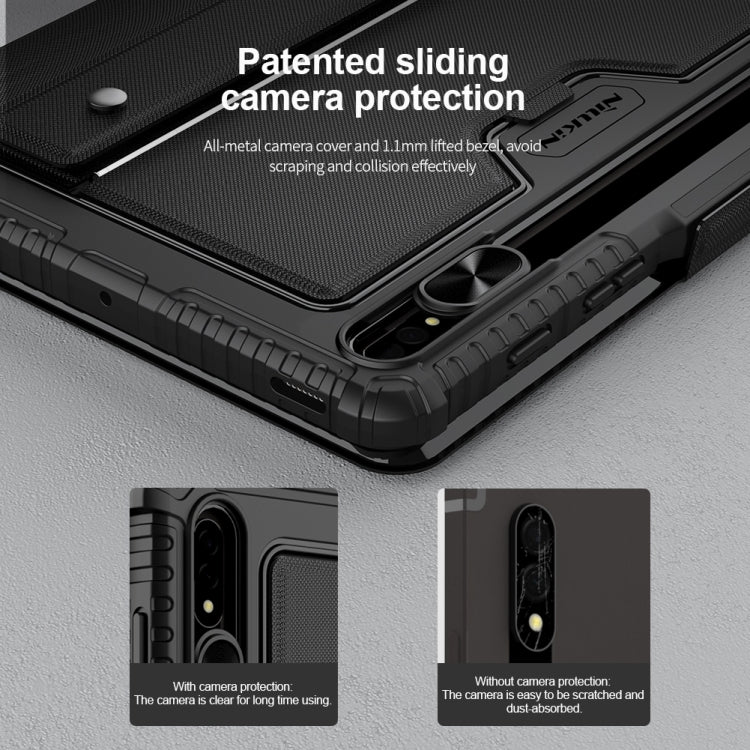 Black bumper case with sliding camera protection cover over rear lens opening