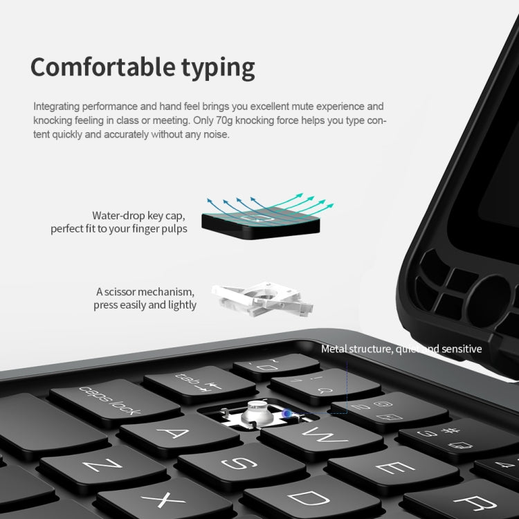 Black keyboard case with full keyboard layout and trackpad, rugged corner bumpers
