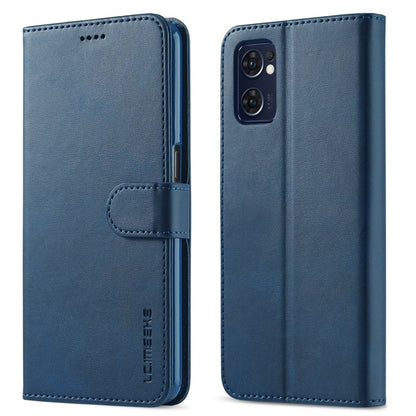 Blue calf-texture leather phone wallet case with flip cover and camera cutout