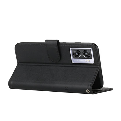 Black leather folio phone case with kickstand and top camera window
