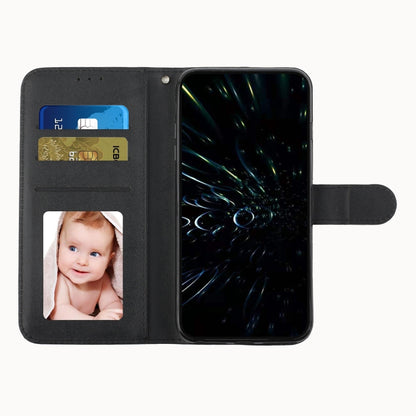 Black leather wallet phone case with card slot and fold-over cover
