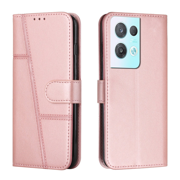 Pink leather phone case with stitched texture and front buckle strap, phone camera cutouts