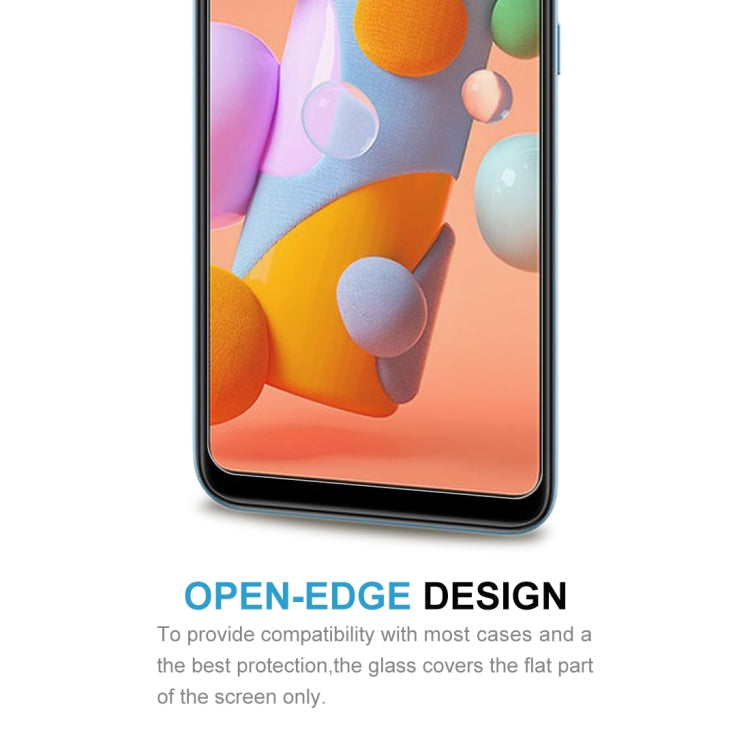 Tempered glass screen protector film for smartphone, open-edge design covering flat screen