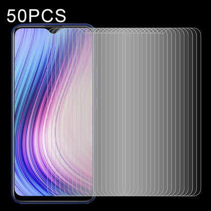 Clear 2.5D tempered glass screen protector set, non-full coverage, 50-pack, stacked.