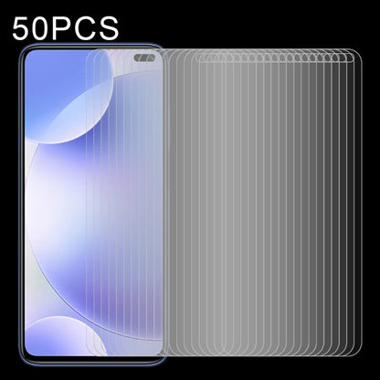 Tempered glass half-screen protector set, stacked films placed on a smartphone front