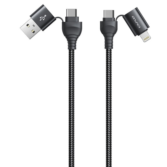 awei CL-126 1.2m 4 in 1 USB to USB-C / Type-C to 8Pin Data Fast Charging Cable, CL-126(Black), CL-126(Blue)