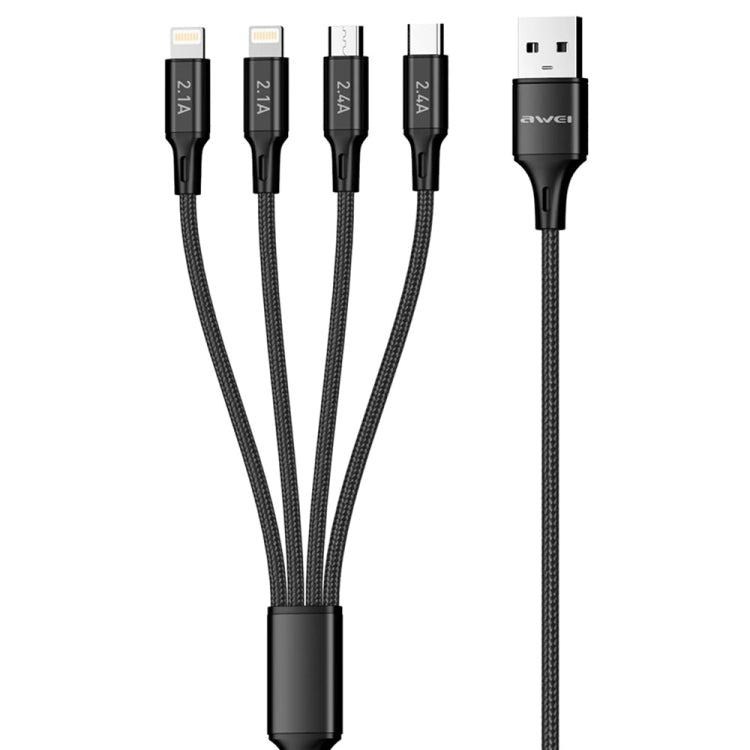 4-in-1 multi charging cable with USB and Apple 8Pin, Type-C, Micro USB connectors (black)
