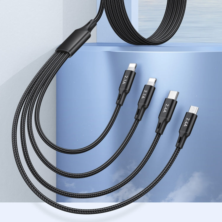 4-in-1 multi charging cable with four connector tips, braided black cable (USB and Type-C)