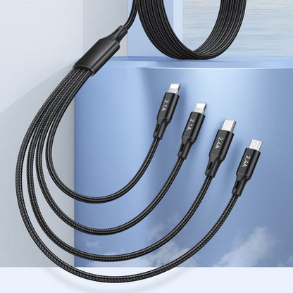 4-in-1 multi charging cable with four connector tips, braided black cable (USB and Type-C)