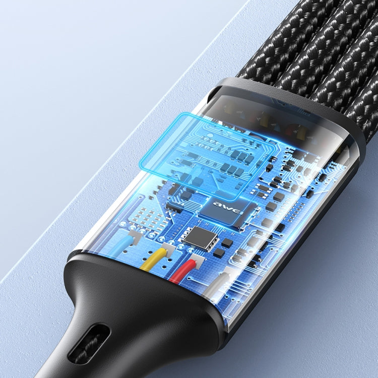 Black 4-in-1 charging cable connector with internal circuit details