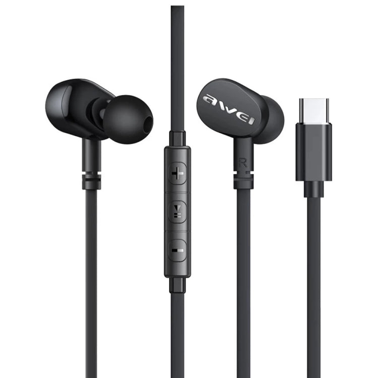Mini stereo in-ear earphones with black earbuds, USB plug, and inline control buttons
