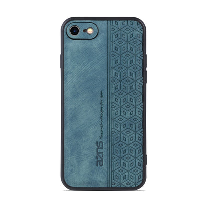 Sapphire blue geometric embossed phone case with dual camera cutouts and slim edges