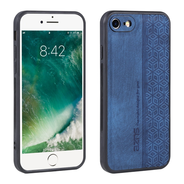 Blue textured phone case with geometric embossing and dual camera cutouts