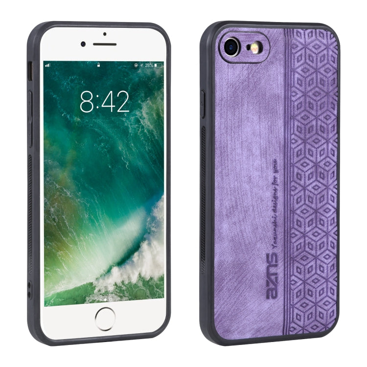 Purple textured phone case with geometric embossing and dual camera cutouts