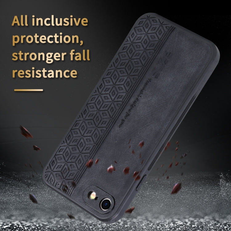 Gray geometric embossed phone case with dual camera cutouts and textured back