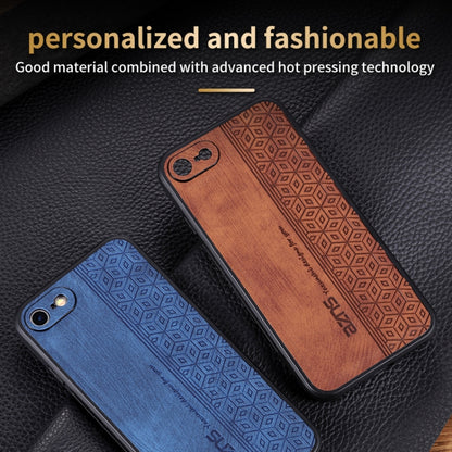 Blue and brown geometric embossed phone cases with dual camera cutouts