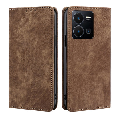 Brown magnetic leather phone case with flip cover and camera opening, dual-side view