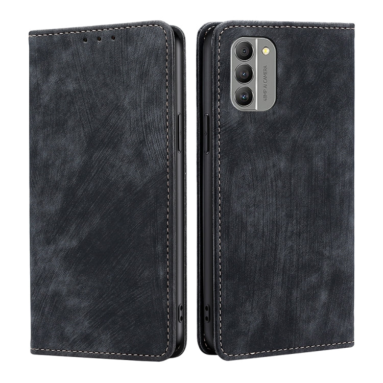 Black leather-look wallet phone case with precise camera opening and side ports