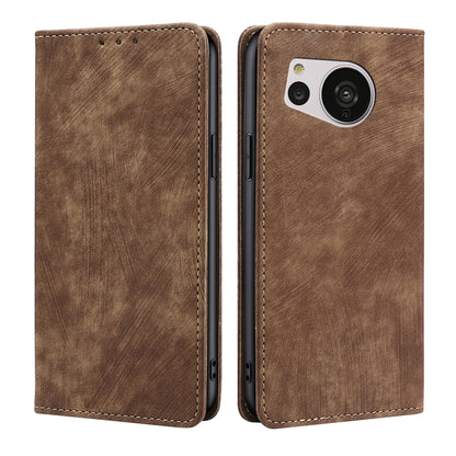Brown magnetic leather phone case with flip cover, side button cutouts, camera cutout