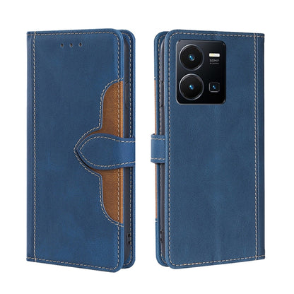 Blue leather phone case with magnetic buckle and folio-style front cover