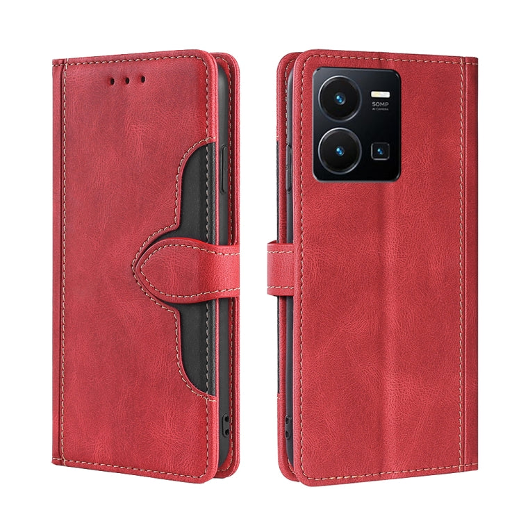 Red leather phone case with magnetic buckle and wallet-style front cover