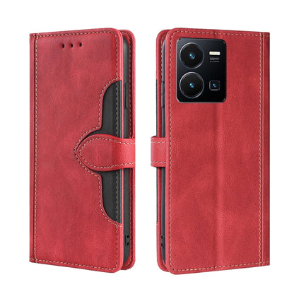 Red leather phone case with magnetic buckle and wallet-style front cover