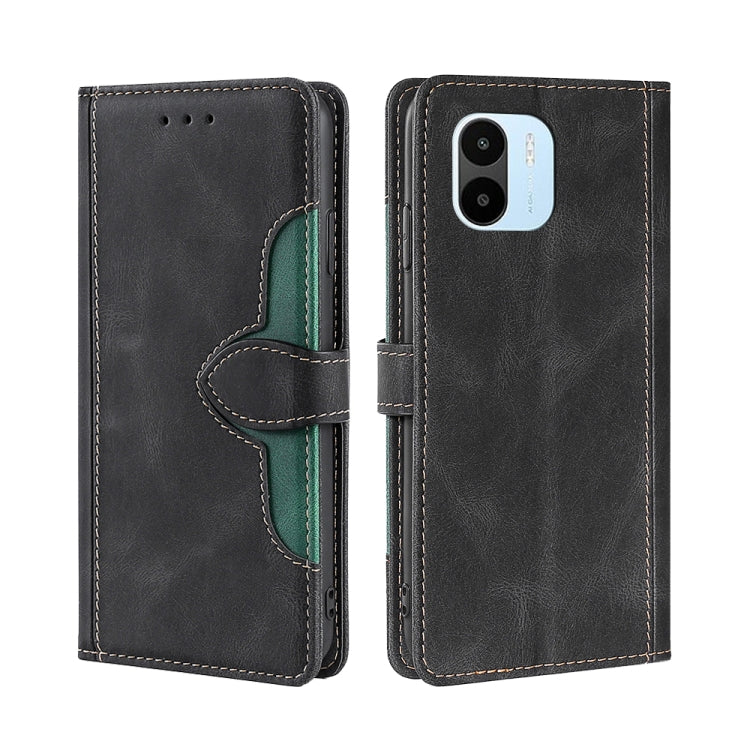 Black leather magnetic buckle phone case with teal accent and phone camera cutout