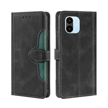 Black leather magnetic buckle phone case with teal accent and phone camera cutout