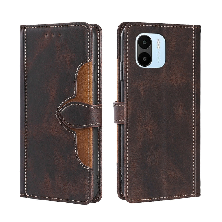 Dark brown leather phone case with magnetic buckle and wallet-style front cover