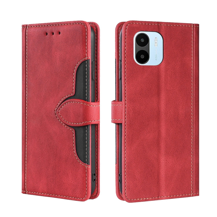 Red leather phone case with magnetic buckle; back camera opening and protective rim