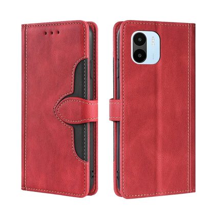 Red leather phone case with magnetic buckle; back camera opening and protective rim
