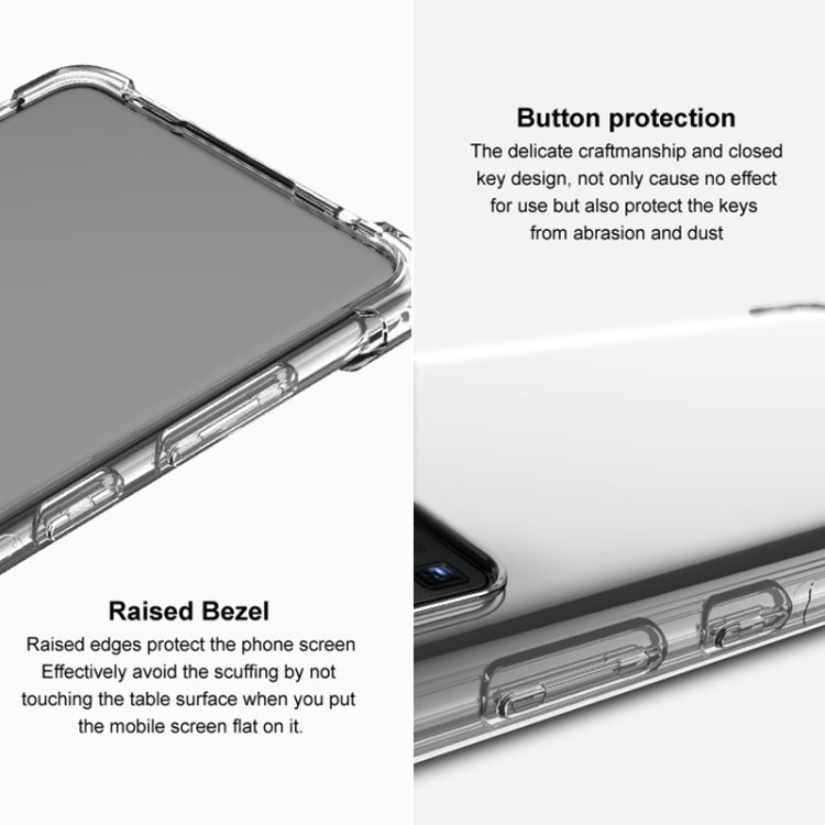 Transparent TPU shockproof phone case with raised bezel and protected side buttons