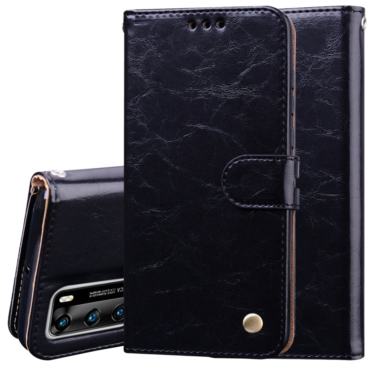Black leather flip phone wallet case with card slot flap, camera cutout, snap button closure.