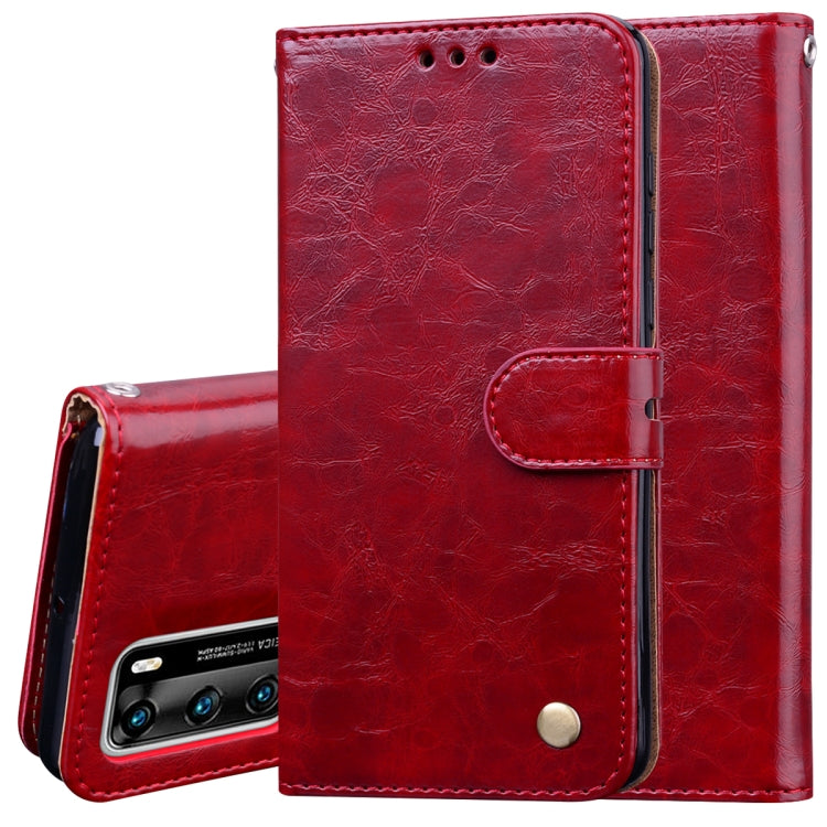 Red leather-style flip phone wallet case with inner card slot and snap fastener