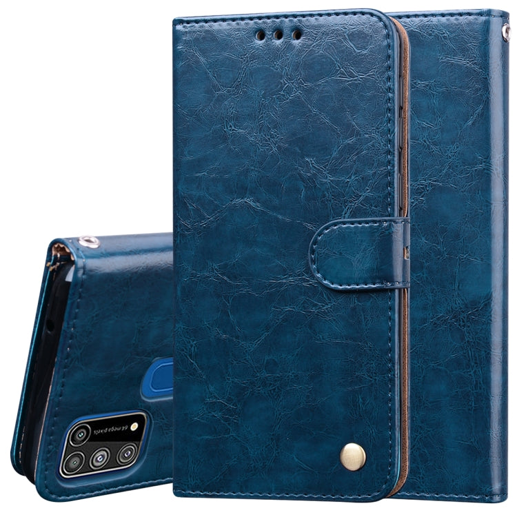 Blue leather-style flip wallet phone case with magnetic clasp and card pocket