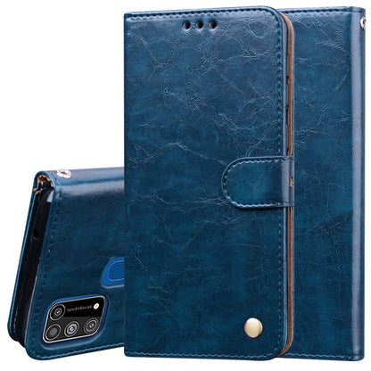 Blue leather-style flip wallet phone case with magnetic clasp and card pocket