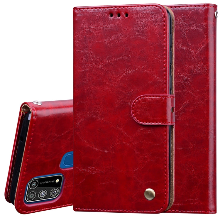 Red leather-style flip wallet phone case with magnetic clasp and card holder