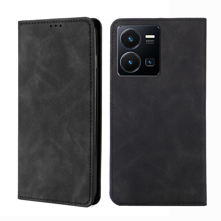Black magnetic leather phone case with camera cutout and stitched edges