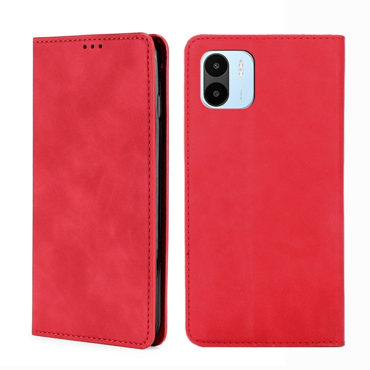 Red magnetic leather phone case with camera cutout and side access