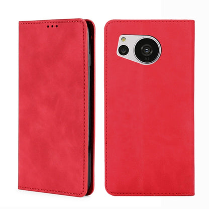 Red leather folio phone case showing front and back with camera opening