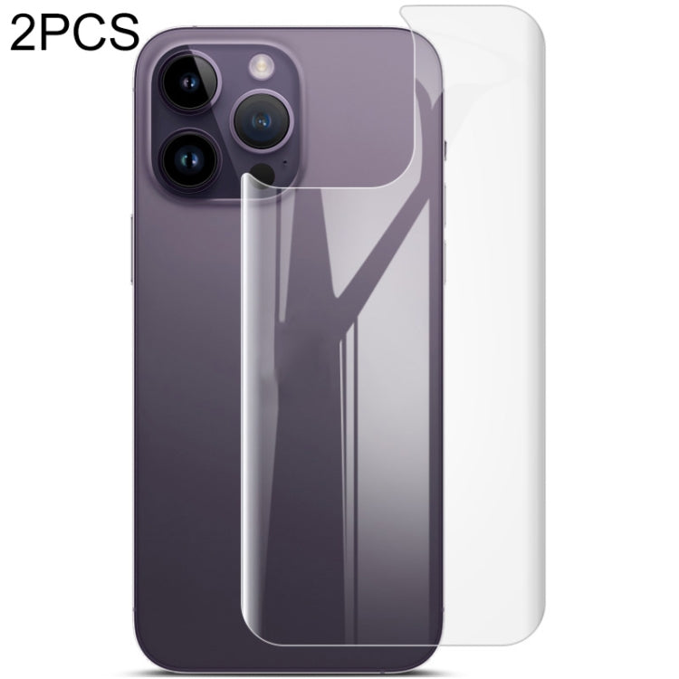 Curved hydrogel back protector film on dark purple phone back, transparent 2-pack