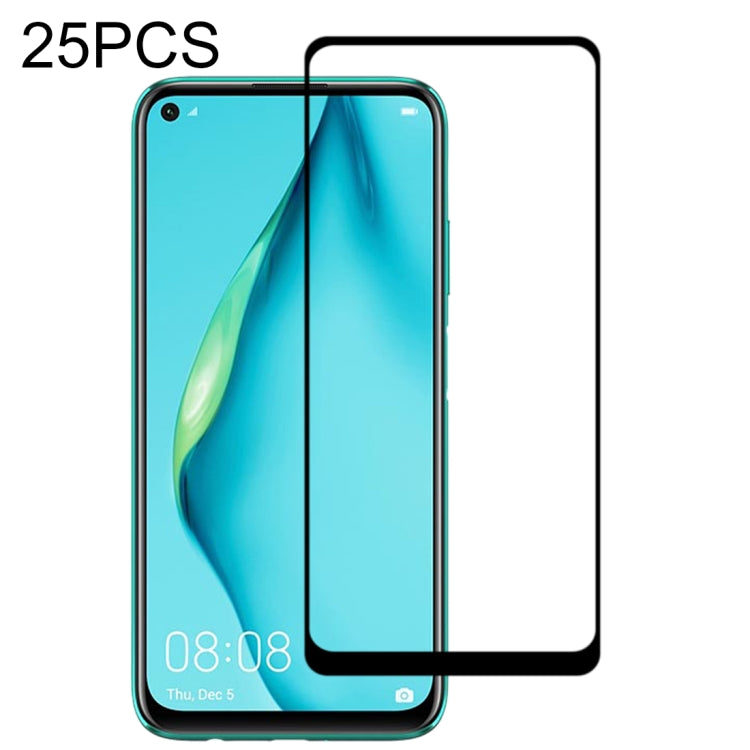 25-pack 2.5D tempered glass screen protector film set aligned on a Huawei phone display