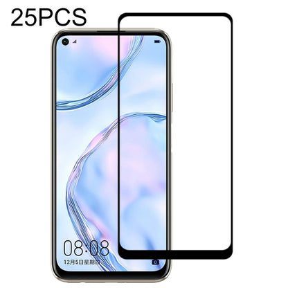 25-pack 2.5D tempered glass screen protector film set over a Huawei phone front glass