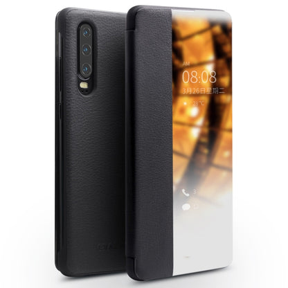 Black genuine leather side window smartphone case, slim protective cover