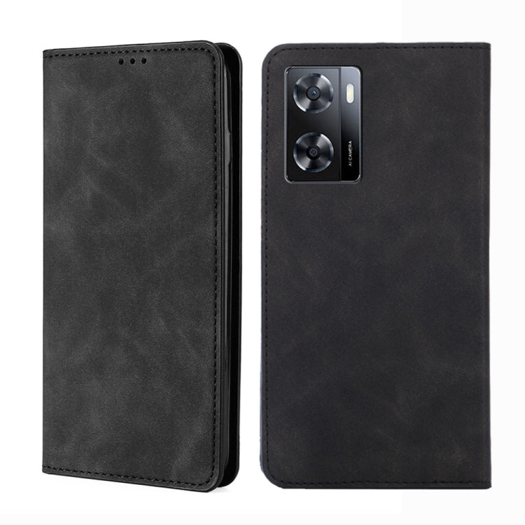 Black magnetic flip leather phone case with back camera cutout and magnetic closure.