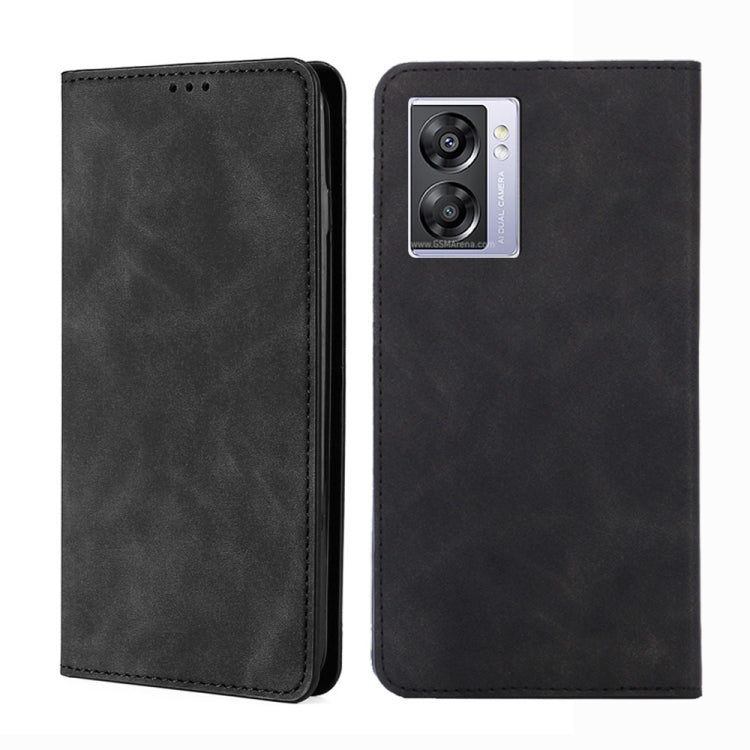 Black magnetic flip leather phone case with back camera window and speaker cutouts.