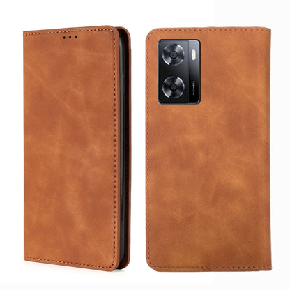 Brown flip leather phone case with top speaker cutout and camera opening