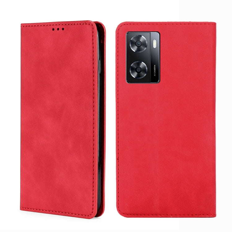 Red flip leather phone case with camera cutout and stitched outer border