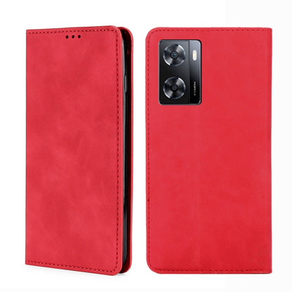 Red flip leather phone case with camera cutout and stitched outer border